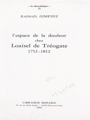 cover image of L'espace de la douleur chez Loaisel de Tréogate, 1752-1812